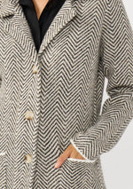 Herringbone Long Sleeve Button Front Coatigan: Taupe/Cream