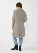 Herringbone Long Sleeve Button Front Coatigan: Taupe/Cream