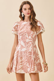 Fern Print Detail Puff Sleeves Dress