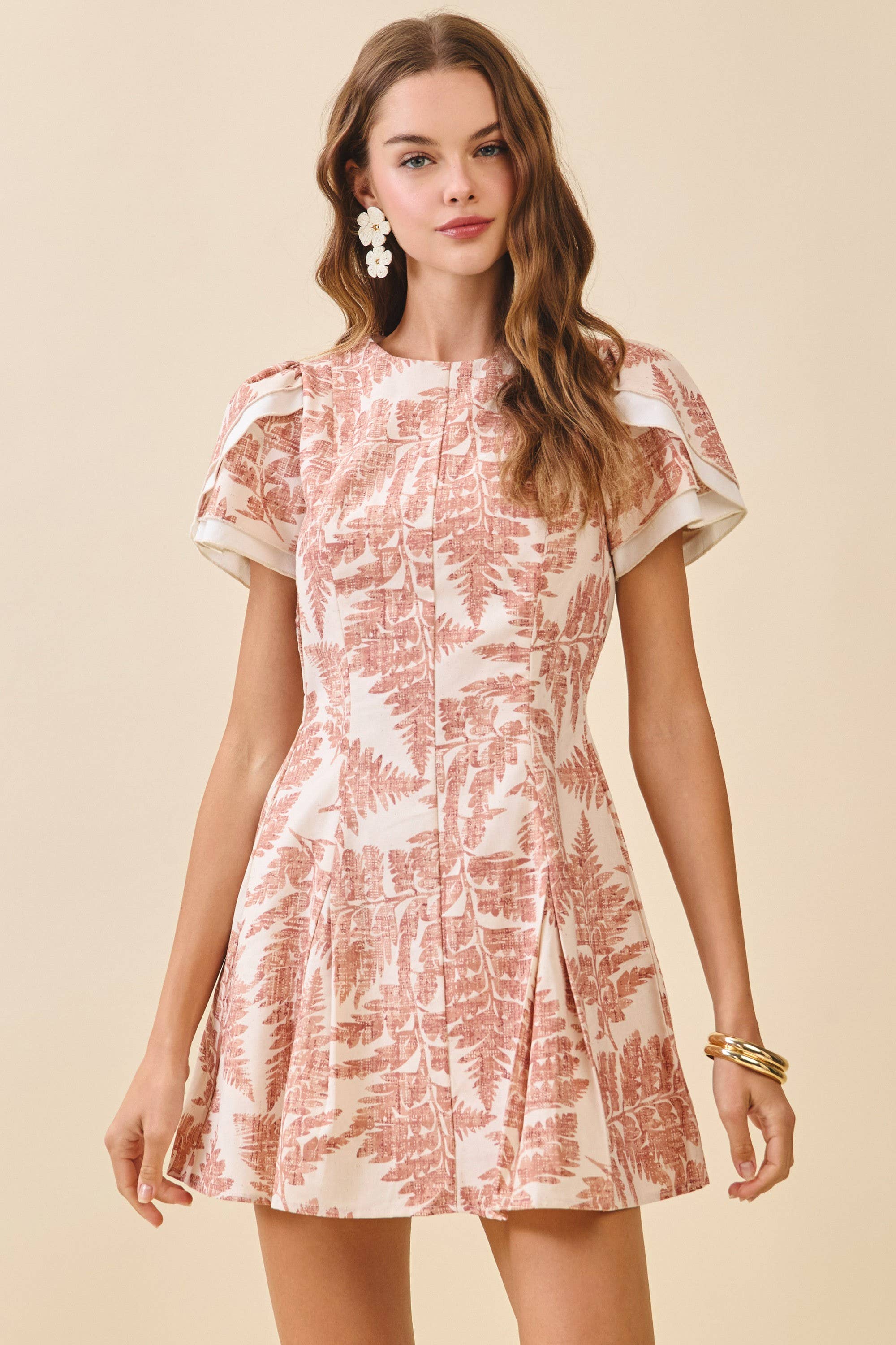 Fern Print Detail Puff Sleeves Dress