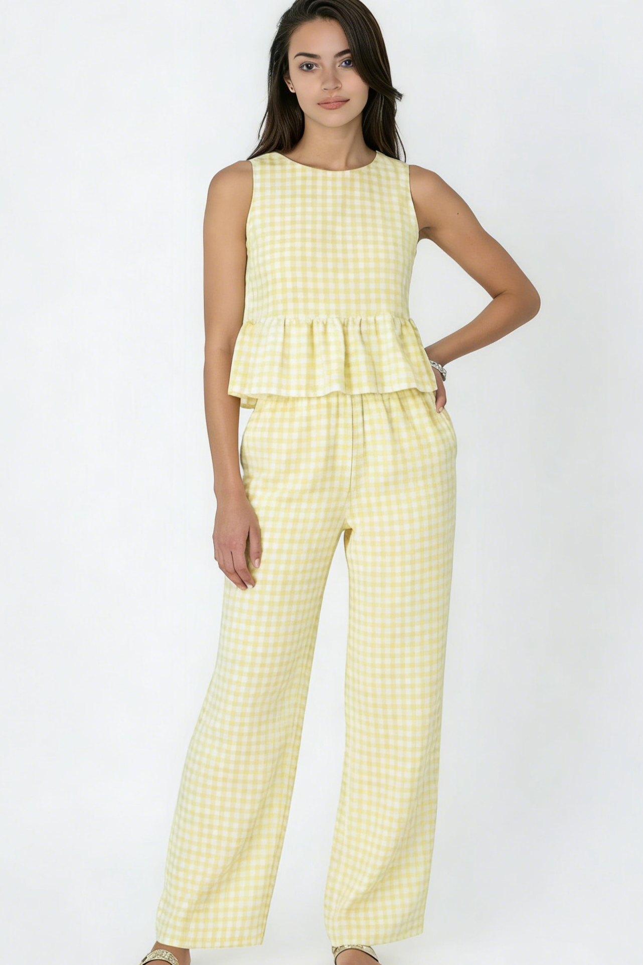 Gingham Pants & Top Set: Yellow