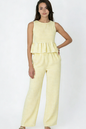 Gingham Pants & Top Set: Yellow