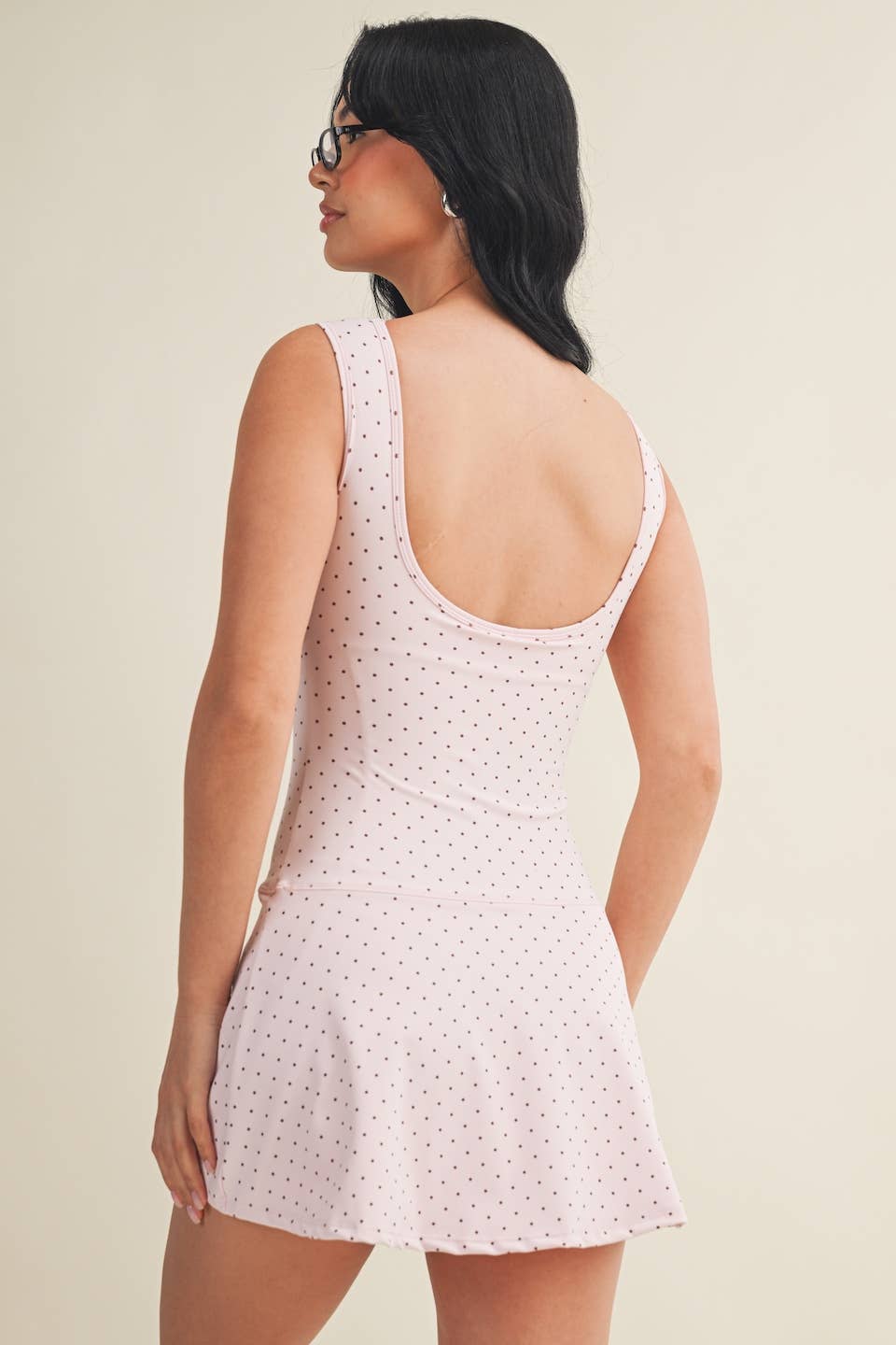 Polka Dot Print A-Line Mini Dress with Drop Waist