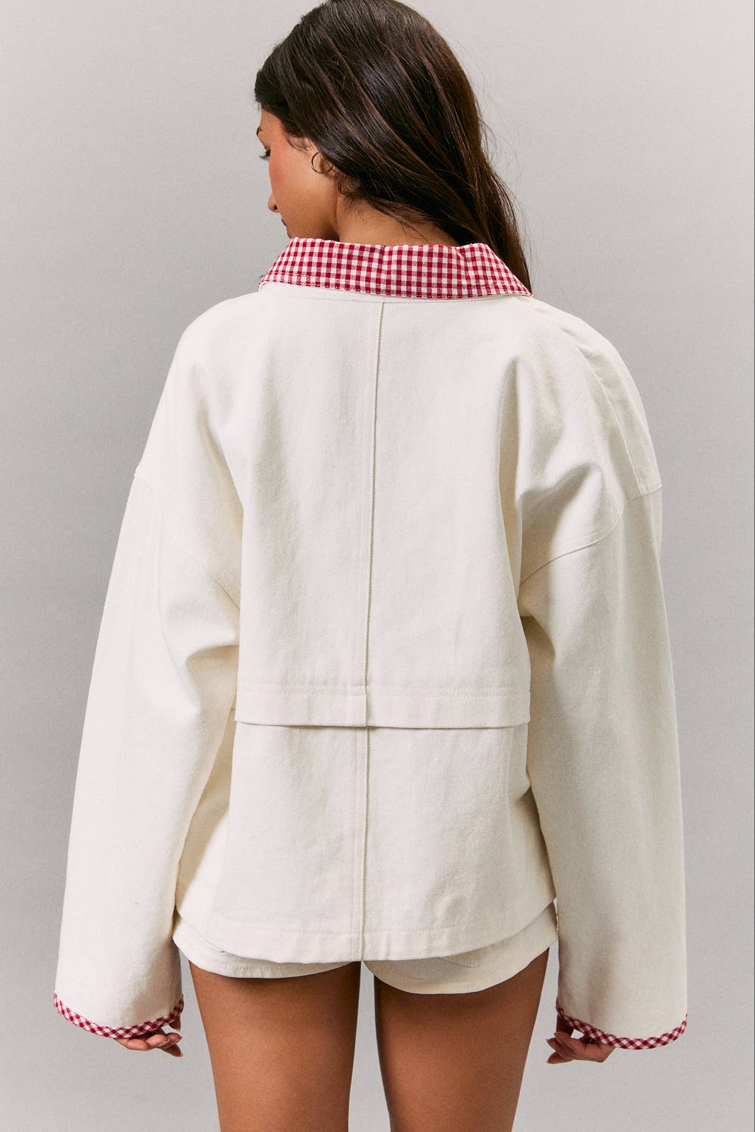 JACKET WITH GINGHAM CONTRAST: WHITE-ORANGE / M