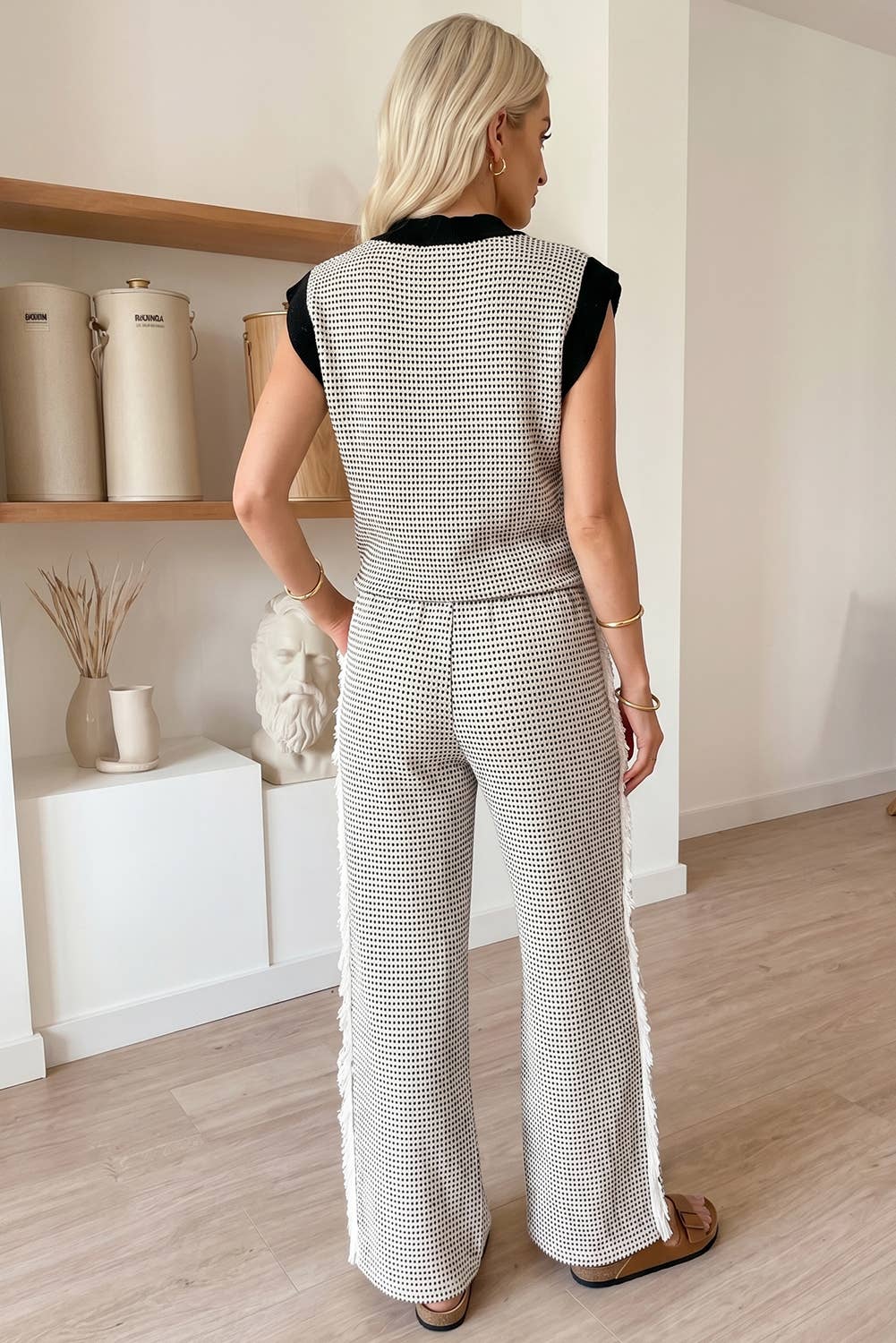 Knit V Neck Tank and Wide Leg Pants Set