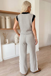 Knit V Neck Tank and Wide Leg Pants Set