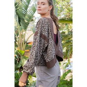 ANIMAL PRINT TERRY OPEN BACK LONG SLEEVE TOP
