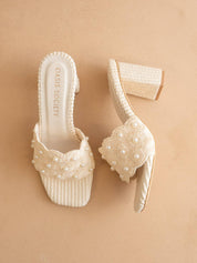 The Holland | Ivory Pearl Raffia Block Heel Mule
