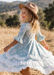 Girls Bella Soft Sage & Winter White Twirl Ruffles Dress