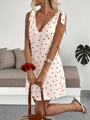 Heart Print V-Neck Backless Strap Dress