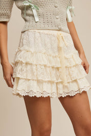 Lace Tiered Shorts with Ruffle Details