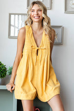 Front Pleated V Neck Sleeveless Denim Romper