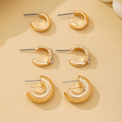 Rhinestone Textured Hoop Earring Set