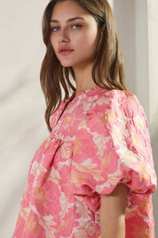 Floral Satin Weave Jacquard Babydoll Top