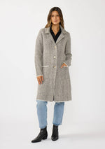 Herringbone Long Sleeve Button Front Coatigan: Taupe/Cream