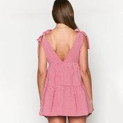 Casual Plaid Tie-Strap V-Neck Mini Dress