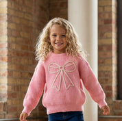 Girls Molly Pink Cable Knit Bow Fall Winter Sweater