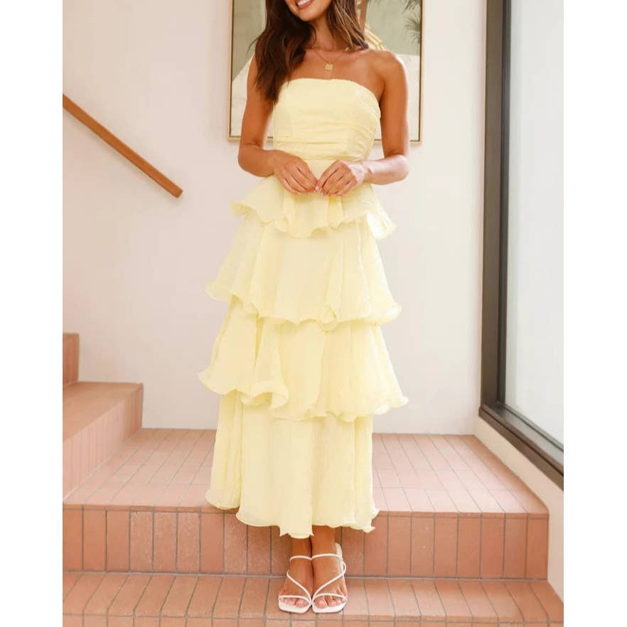 Multi-layered Midi Dress: YELLOW