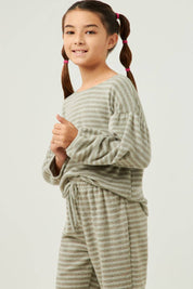 Girls Brushed Stripe Puff Sleeve Knit Top
