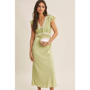 SOFTLY REFINED SLIM FIT MIDI DRESS WITH LACE AND WAIST BELT