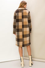 Buffalo Plaid Long Trench Coat - Brown