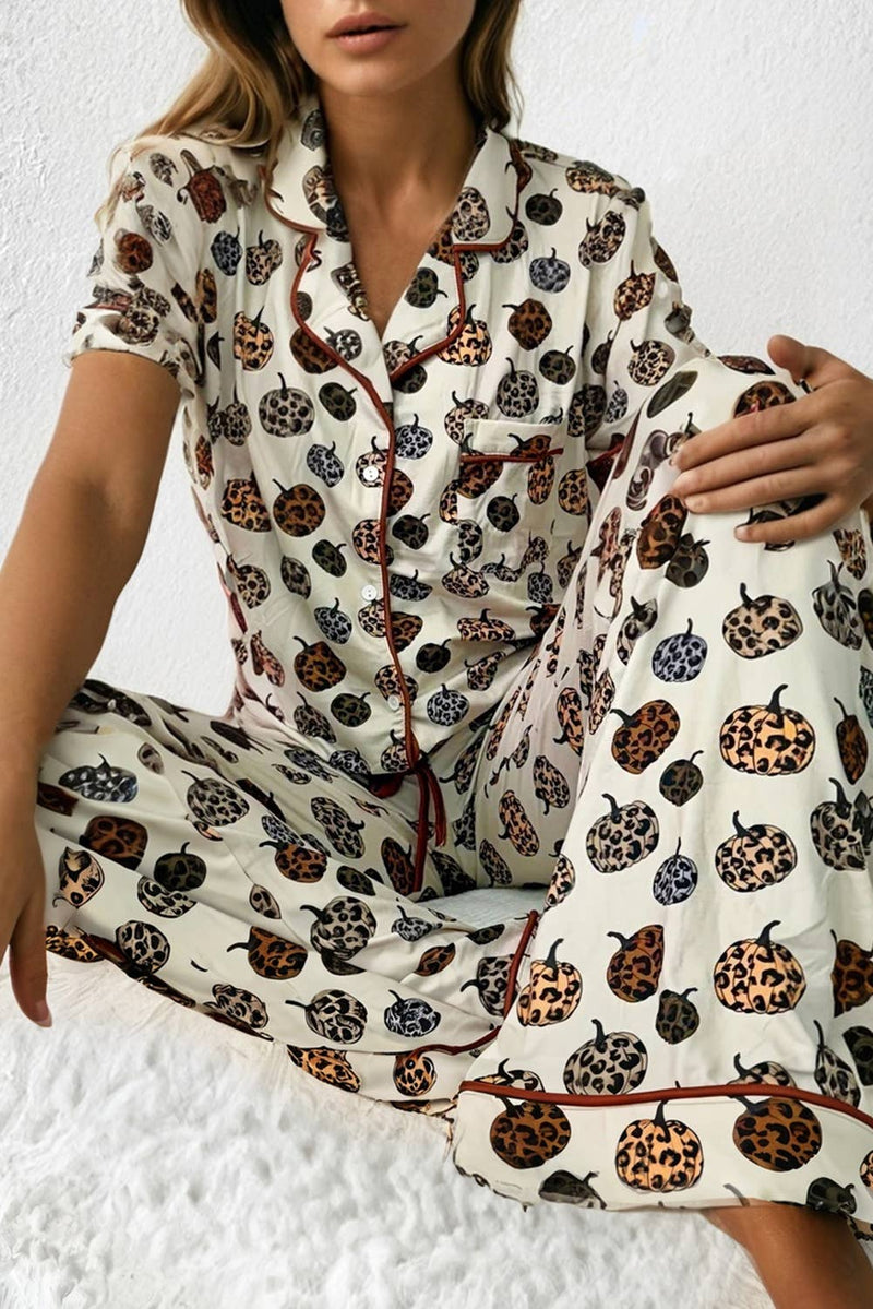 Leopard Pumpkin Halloween 2pcs Pajama Set