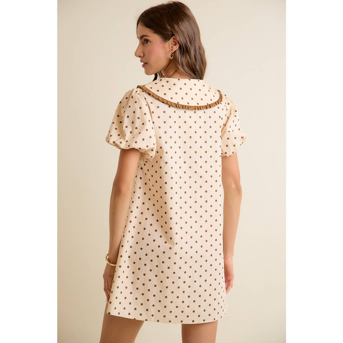 POLKA DOT PETER PAN RUFFLED COLLAR PUFF SLEEVES DRESS