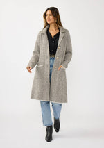 Herringbone Long Sleeve Button Front Coatigan: Taupe/Cream