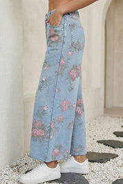 Spring Garden Floral Print Bootcut Jeans