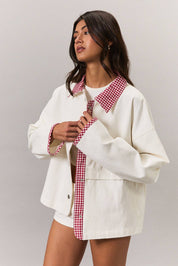 JACKET WITH GINGHAM CONTRAST: WHITE-ORANGE / M