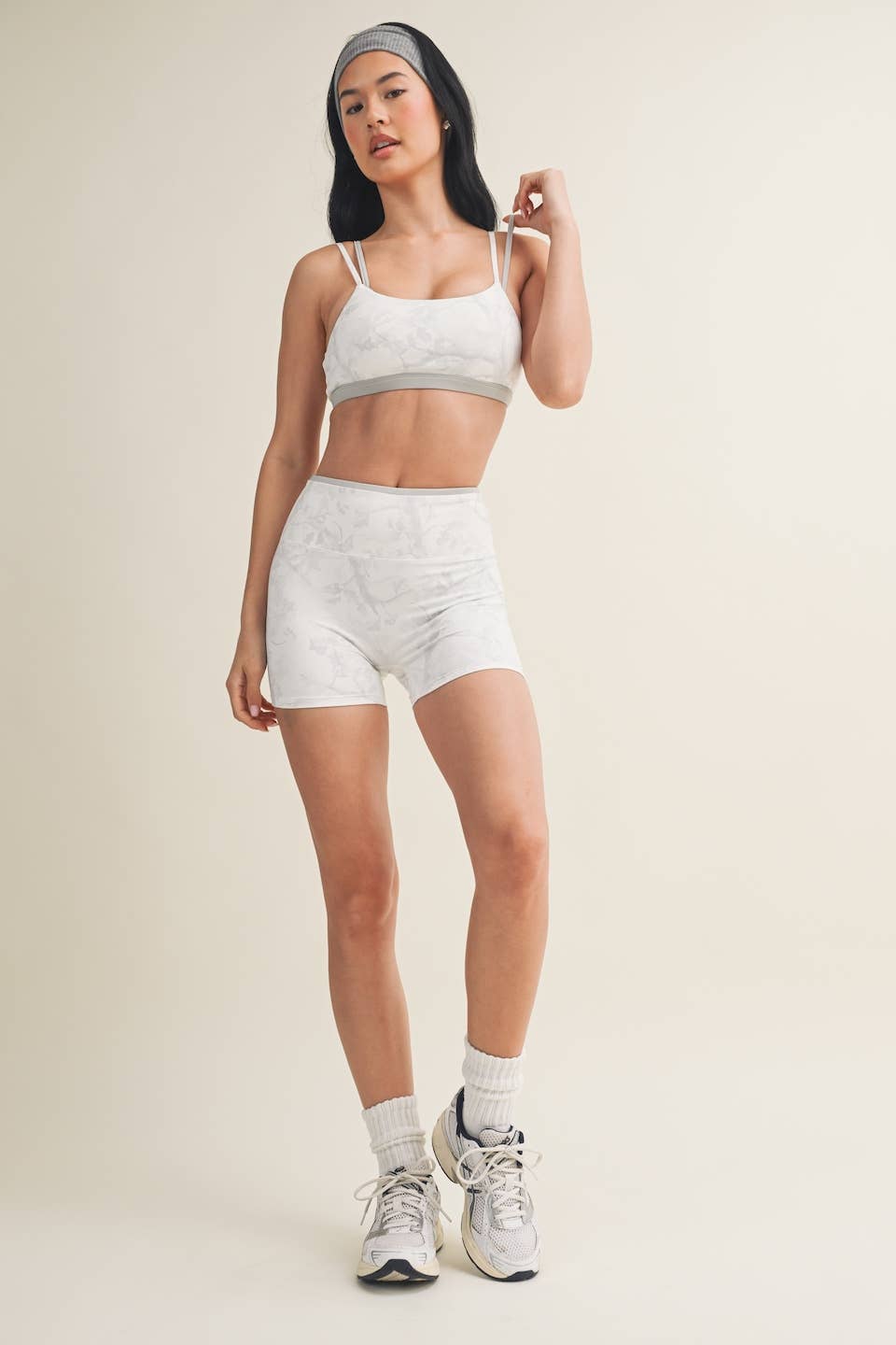 Camo Print Double Layered Sports Bra: Grey Camo
