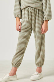 Girls Drawstring Waist Brushed Striped Jogger