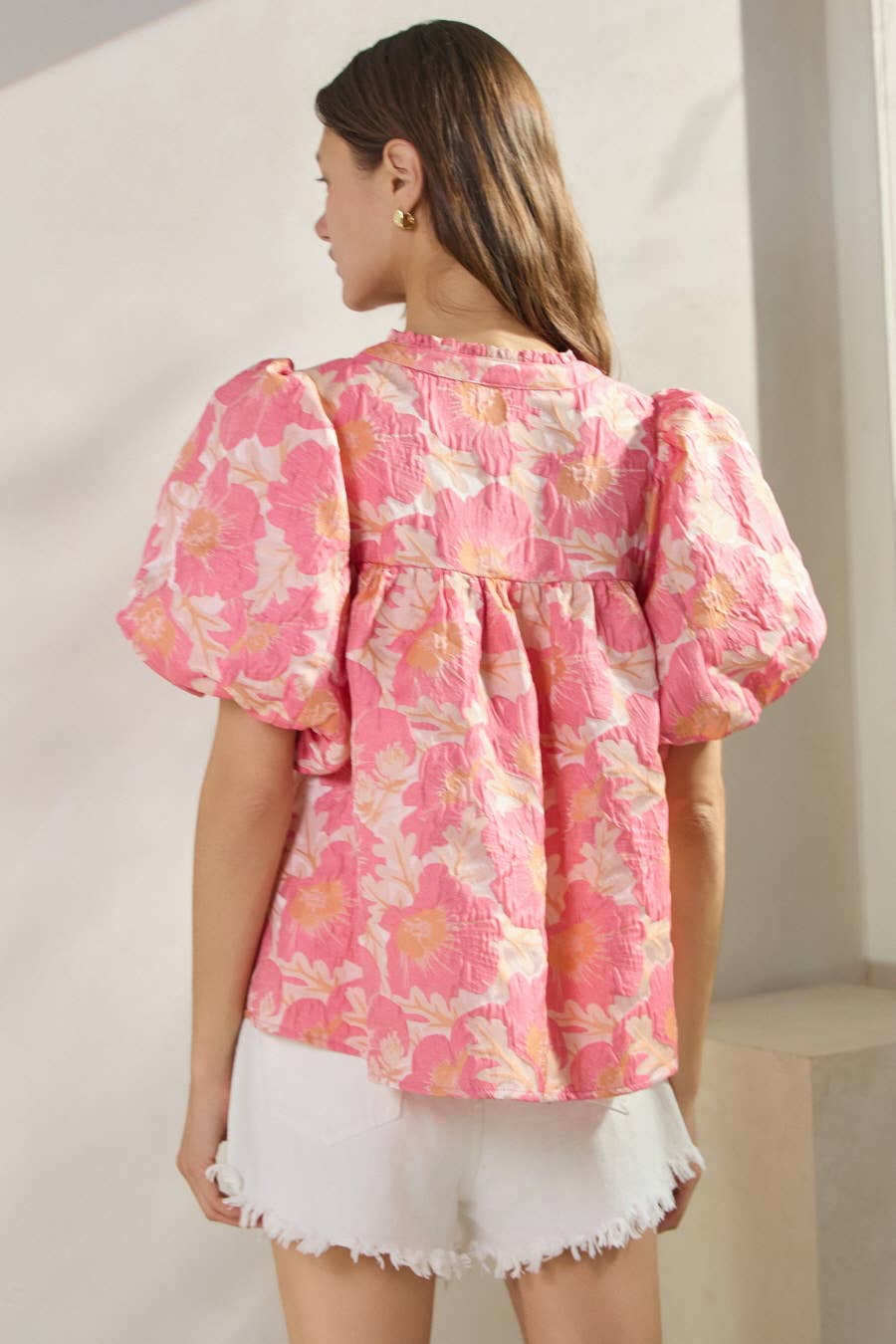 Floral Satin Weave Jacquard Babydoll Top