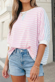 Stripe Patchwork Batwing Sleeve Top