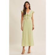 SOFTLY REFINED SLIM FIT MIDI DRESS WITH LACE AND WAIST BELT