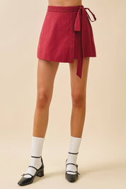 Wrap Front Braided Trim Detail Self Tie Skort