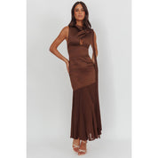 ASYMMETRICAL KEYHOLE MAXI DRESS CHOCOLATE