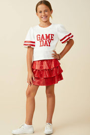 Girls Gameday Varsity Stripe T Shirt: Off White