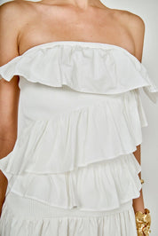 Mixed Media Strapless Maxi Dress: WHITE