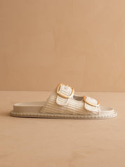 The Daytona | Ivory aTwo-Tone Raffia Gold Buckle Sandal