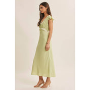 SOFTLY REFINED SLIM FIT MIDI DRESS WITH LACE AND WAIST BELT