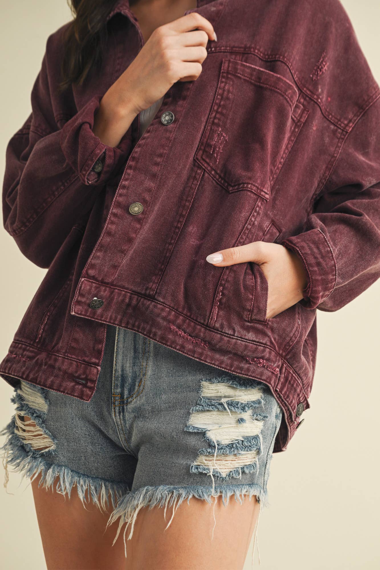BACK PLEATED JACKET: CHERRY LACQUER