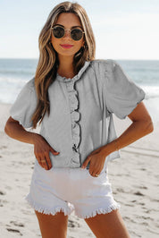 Texture Striped Ruffled Detail Shirt