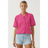 Ruffle Detail Bubble Sleeve Top: