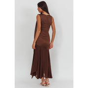 ASYMMETRICAL KEYHOLE MAXI DRESS CHOCOLATE