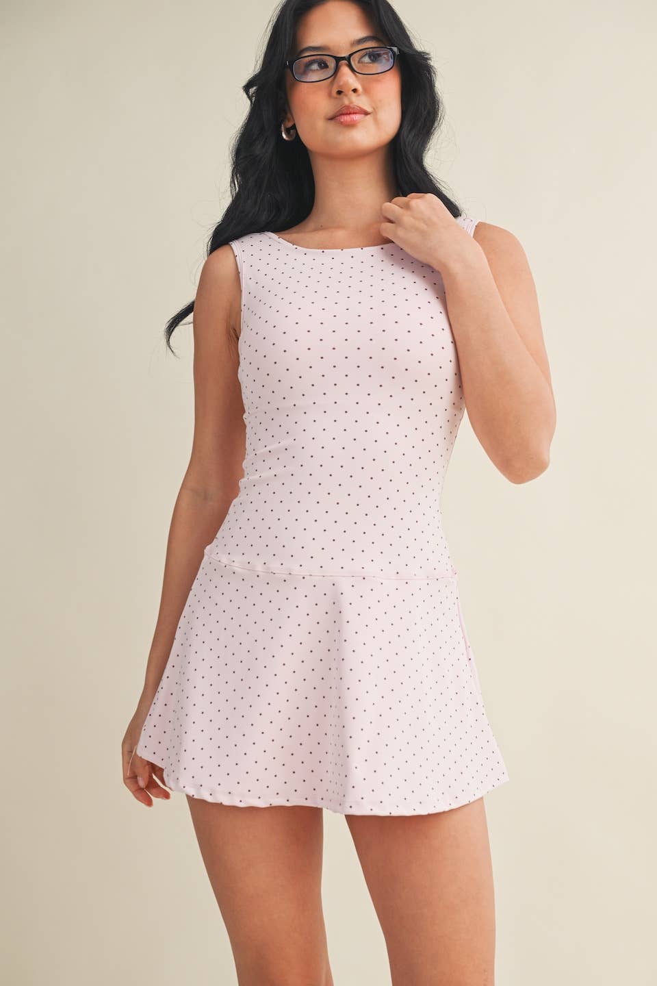 Polka Dot Print A-Line Mini Dress with Drop Waist