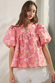 Floral Satin Weave Jacquard Babydoll Top