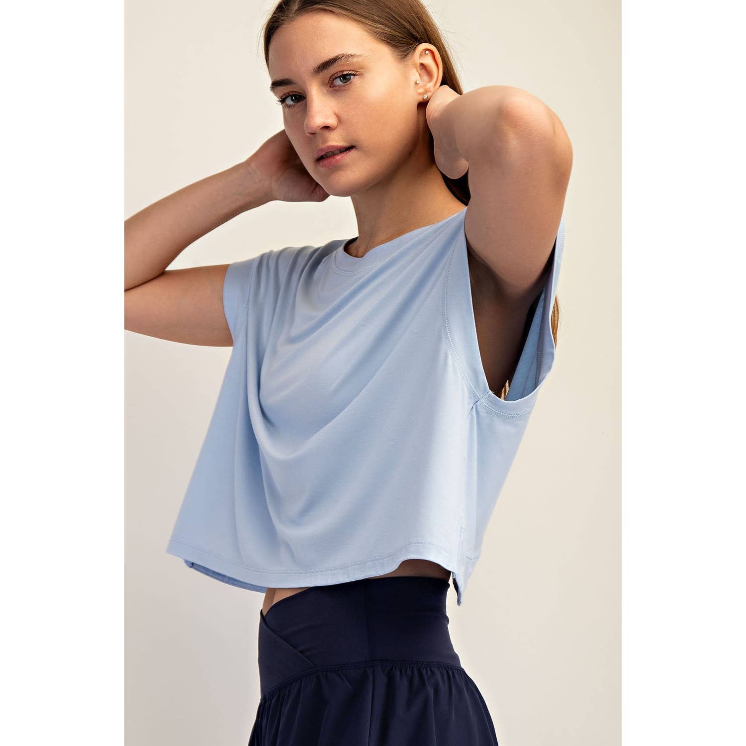 VISCOSE MODAL OPEN BACK TOP: Mist Blue