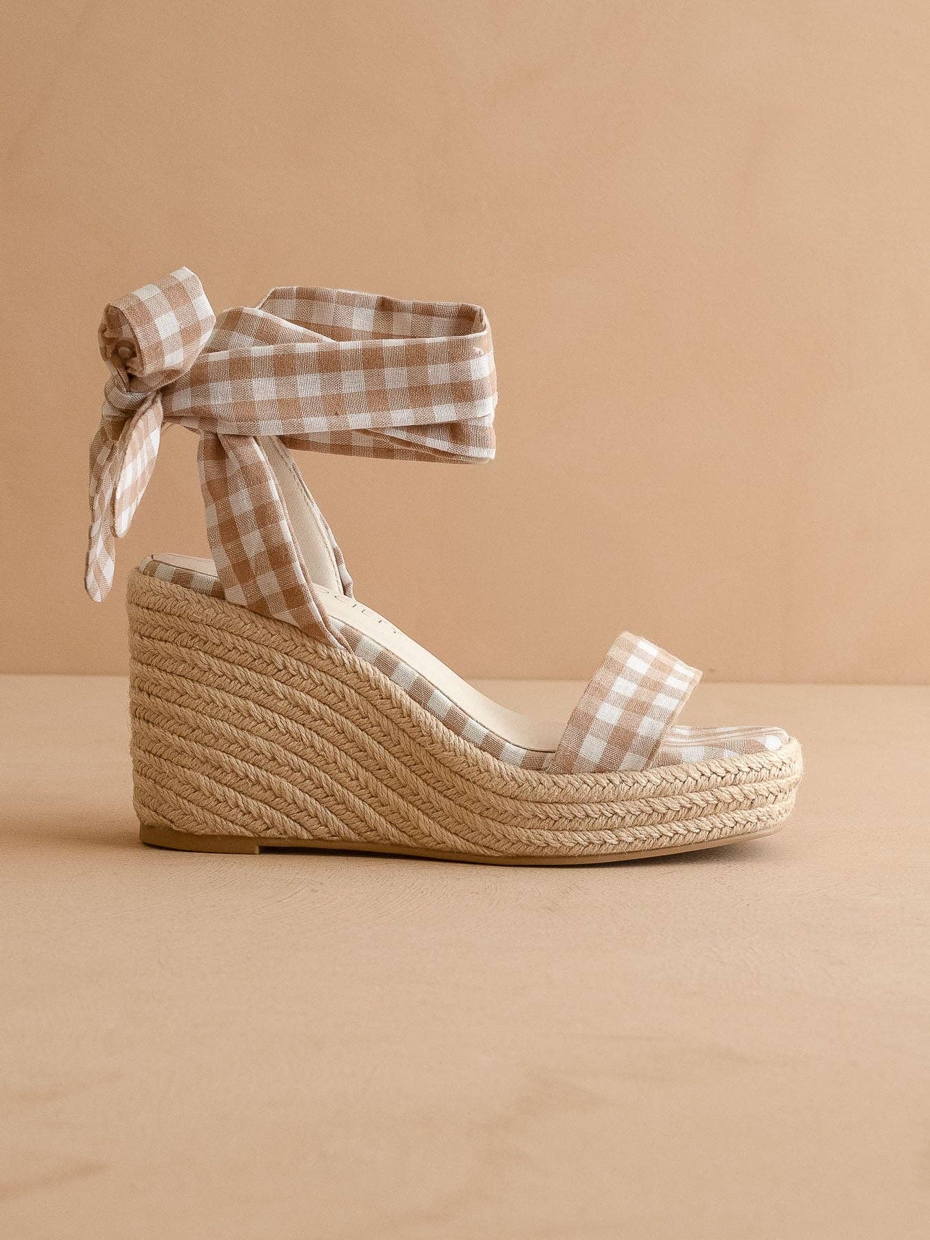 Latte Gingham Wrap Wedge