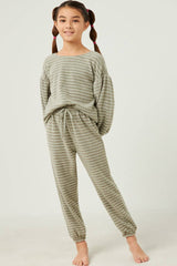 Girls Brushed Stripe Puff Sleeve Knit Top
